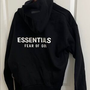 Essentials Black Hoodie with White Back Logo